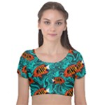 Flame Swirls Velvet Short Sleeve Crop Top 