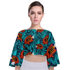 Tie Back Butterfly Sleeve Chiffon Top 