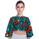 Flame Swirls Tie Back Butterfly Sleeve Chiffon Top