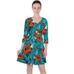 Flame Swirls Quarter Sleeve Ruffle Waist Dress