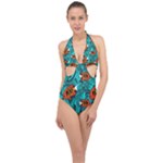 Flame Swirls Halter Front Plunge Swimsuit