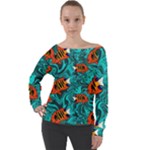 Flame Swirls Off Shoulder Long Sleeve Velour Top