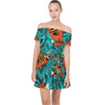 Flame Swirls Off Shoulder Chiffon Dress