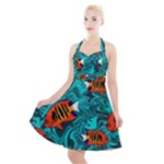 Flame Swirls Halter Party Swing Dress 