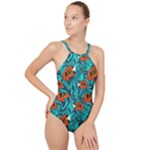 Flame Swirls High Neck One Piece Swimsuit