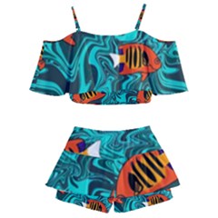 Kids  Off Shoulder Skirt Bikini 