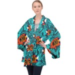 Flame Swirls Long Sleeve Velvet Kimono 