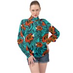 Flame Swirls High Neck Long Sleeve Chiffon Top