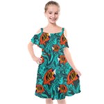 Flame Swirls Kids  Cut Out Shoulders Chiffon Dress