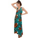 Flame Swirls V-Neck Chiffon Maxi Dress