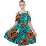 Flame Swirls Cut Out Shoulders Dress