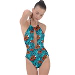 Flame Swirls Plunge Cut Halter Swimsuit