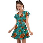 Flame Swirls Flutter Sleeve Wrap Dress