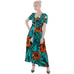 Flame Swirls Button Up Short Sleeve Maxi Dress