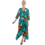 Flame Swirls Quarter Sleeve Wrap Front Maxi Dress