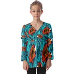 Flame Swirls Kids  V Neck Casual Top