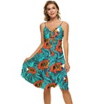 Flame Swirls Sleeveless Tie Front Chiffon Dress