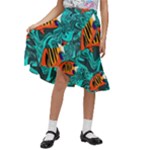 Flame Swirls Kids  Ruffle Flared Wrap Midi Skirt