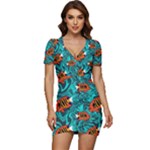 Flame Swirls Low Cut Cap Sleeve Mini Dress