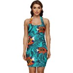 Flame Swirls Sleeveless Wide Square Neckline Ruched Bodycon Dress