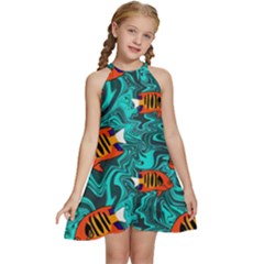 Kids  Halter Collar Waist Tie Chiffon Dress 