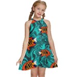 Flame Swirls Kids  Halter Collar Waist Tie Chiffon Dress