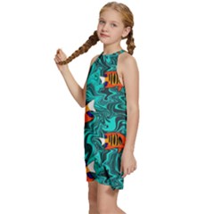 Kids  Halter Collar Waist Tie Chiffon Dress 