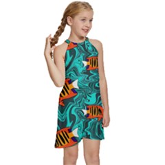 Kids  Halter Collar Waist Tie Chiffon Dress 