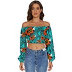 Flame Swirls Long Sleeve Crinkled Weave Crop Top