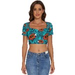 Flame Swirls Short Sleeve Square Neckline Crop Top 