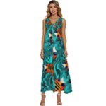 Flame Swirls V-Neck Sleeveless Wide Leg Pants Overalls