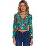 Flame Swirls Long Sleeve V-Neck Top