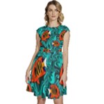 Flame Swirls Cap Sleeve High Waist Dress