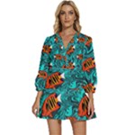 Flame Swirls V-Neck Placket Mini Dress