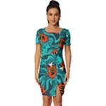 Flame Swirls Fitted Knot Split End Bodycon Dress