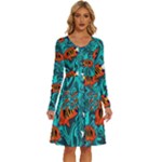 Flame Swirls Long Sleeve Dress With Pocket