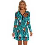 Flame Swirls Long Sleeve Deep V Mini Dress 