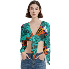 Flame Swirls Trumpet Sleeve Cropped Top from ArtsNow.com