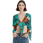 Flame Swirls Trumpet Sleeve Cropped Top