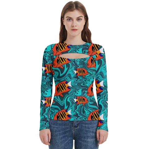 Flame Swirls Women s Cut Out Long Sleeve T