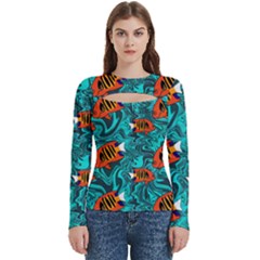 Flame Swirls Women s Cut Out Long Sleeve T