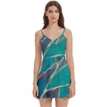 Aqua Batik, Abstract, Colorful Body Wrap Sleeveless V-Neck Mini Dress