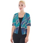 Aqua Batik, Abstract, Colorful Cropped Button Cardigan