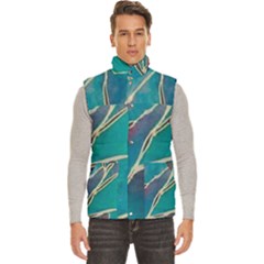 Aqua Batik, Abstract, Colorful Men s High Neck Button Up Puffer Vest from ArtsNow.com