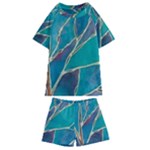 Aqua Batik, Abstract, Colorful Kids  Swim T-Shirt and Shorts Set