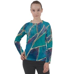 Aqua Batik, Abstract, Colorful Women s Long Sleeve Raglan T