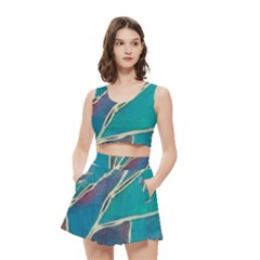 Aqua Batik, Abstract, Colorful Women s Crop Top Pleated Skater Rave Skirt from ArtsNow.com