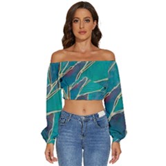 Long Sleeve Crinkled Weave Crop Top 