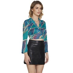 Long Sleeve Tie Back Satin Wrap Top 