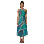 Aqua Batik, Abstract, Colorful Sleeveless Cross Front Cocktail Midi Chiffon Dress